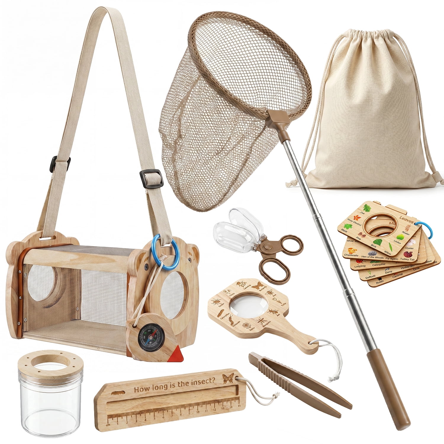 Kids Outdoor Education - Wooden Bug Catching Kit With Telescopic