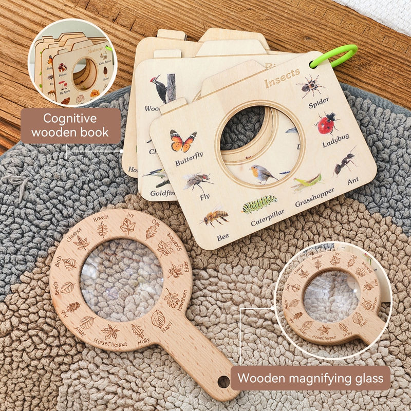 Kids Education Tools - Wooden Montessori Toy Magnifying Glass Outdoor