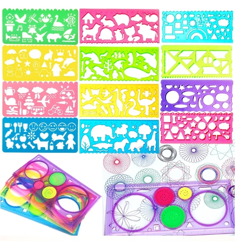 Kids Education Template - Geometry Spirograph Drawing Stencil Set Painting