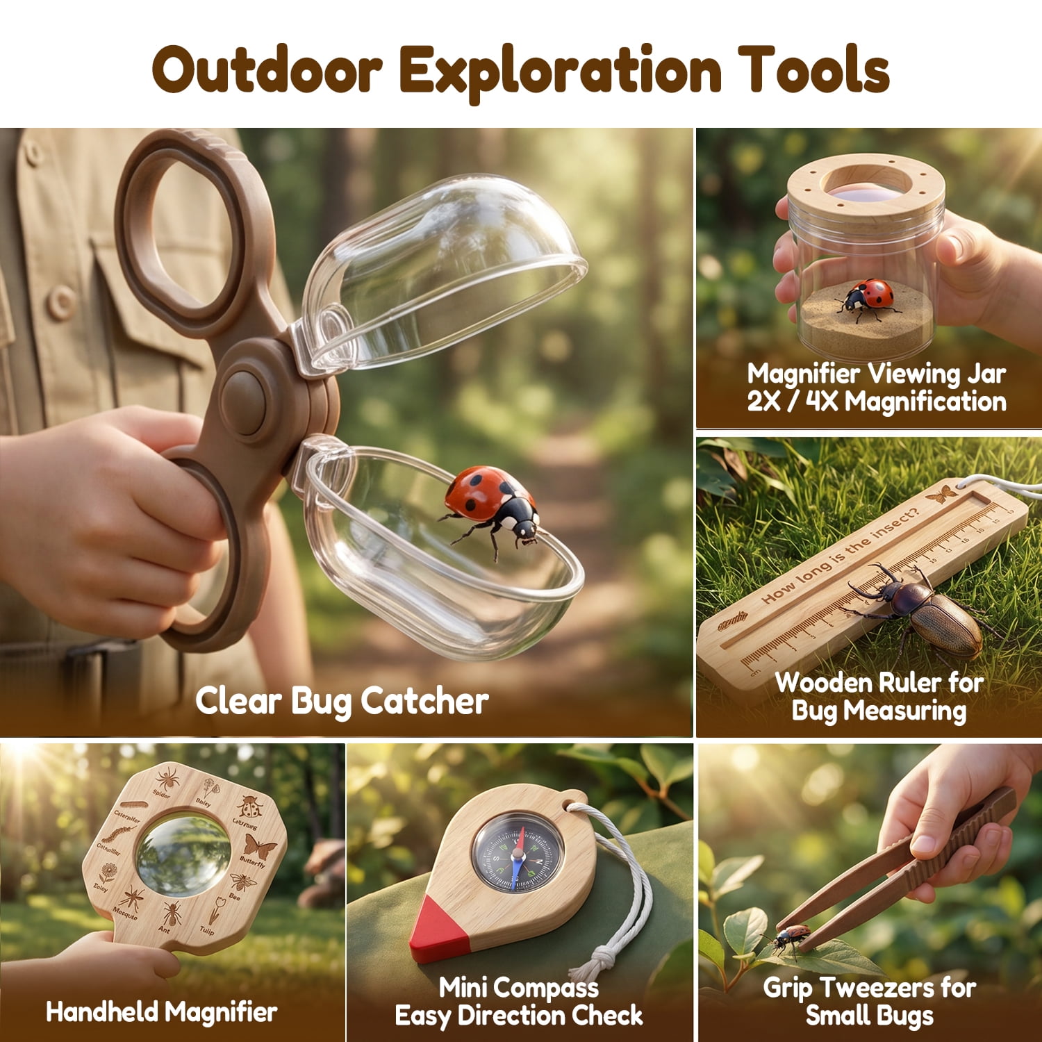 Wooden Bug Catching Kit With T - Kids Outdoor Education ulasan dan harga